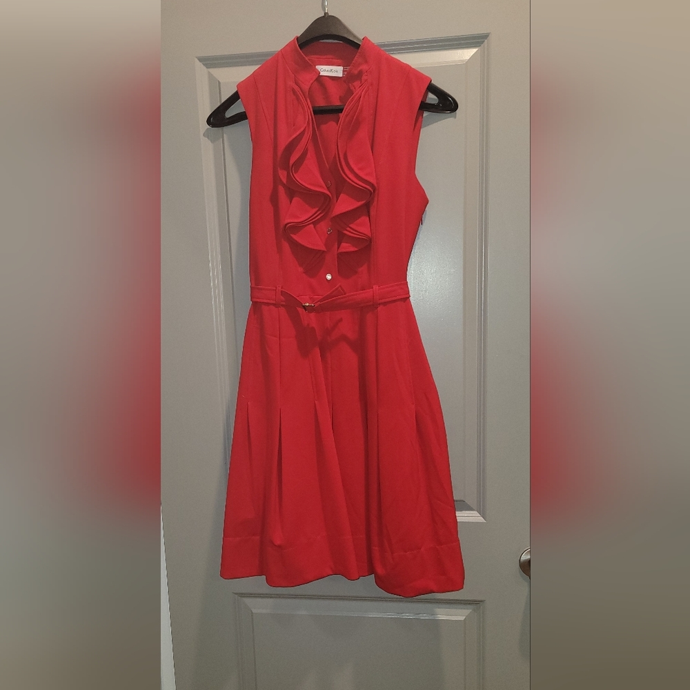 Calvin Klein Sleeveless belted flare dress